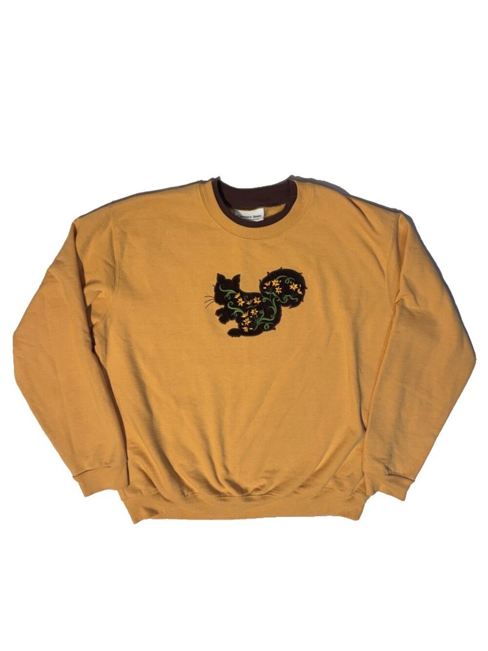 Vintage 90s Country Store Floral Squirrel Patch Yellow Sweatshirt Crewneck XL